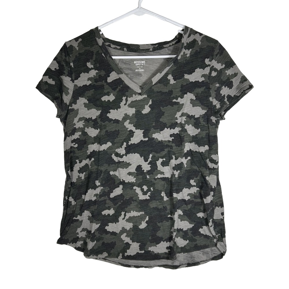Mossimo Supply Co Womens Camo V-Neck T-Shirt Green Grey Short Sleeve Size M